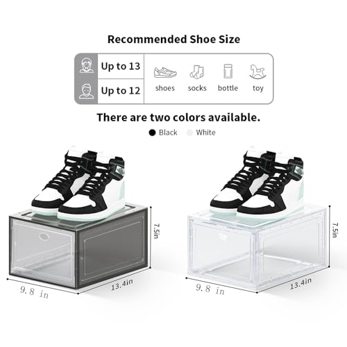 12 Pack Clear Shoe Boxes Stackable for Closet, Drop Front Large Plastic Shoe Containers - color: 12 PACK WHITE