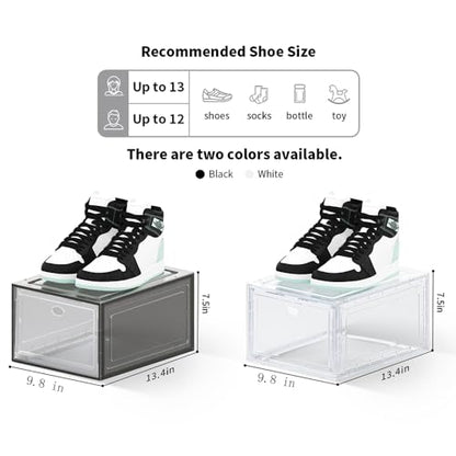 12 Pack Clear Shoe Boxes Stackable for Closet, Drop Front Large Plastic Shoe Containers - color: 12 PACK WHITE