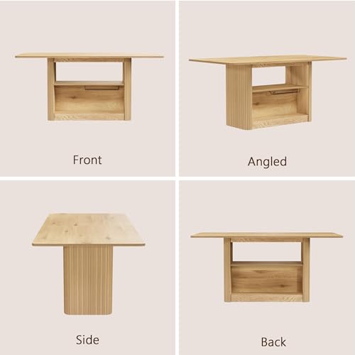 FUQARHY 63" Dining Table with Storage, Farmhouse Rectangular Kitchen Table - color: Yellow Oak