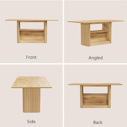 FUQARHY 63" Dining Table with Storage, Farmhouse Rectangular Kitchen Table - color: Yellow Oak
