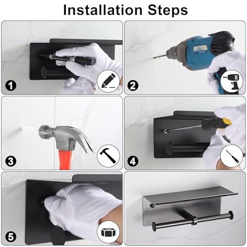 Grey Toilet Paper Roll Holder with Shelf Wall Mounted for Bathroom (Grey, Double Head) - color: Gunmetal Grey