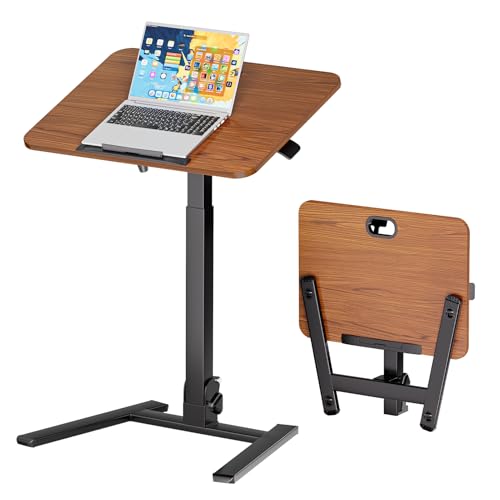 25 Inch Mobile Foldable Standing Desk for Home Office, Brown | 180 Tiltable Desktop, Height Adjustable, No Assembly Computer Workstation, Portable Rolling Laptop Table, Sit-Stand Desk - color: Brown