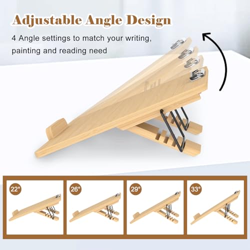 Slant Board for Writing Adjustable Slanted Writing Board Easel for Desk | Bamboo Writing Board Stand with Metal Clip, 4 Adjustable Angles, Foldable Slanted Clipboard for Handwriting, Reading, Drawing