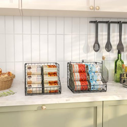 JKsmart 4 Pack Stackable Can Organizer for Pantry with Adjustable Dividers, Soda Can Organizer, Can Storage Dispenser Holds up to 56 Cans, Metal Wire Baskets Can Holder for Kitchen Cabinet Pantry - size: S-(4 pack)