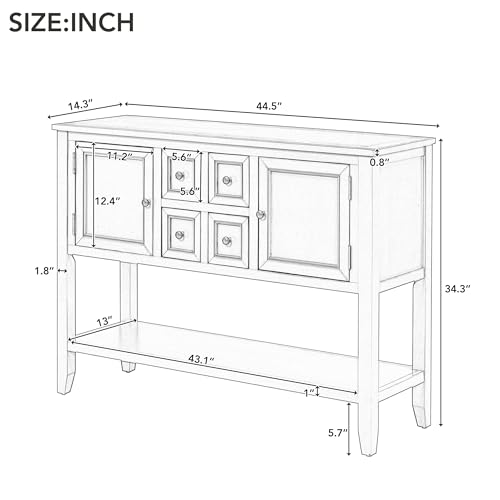 P PURLOVE Console Table Buffet Sideboard Sofa Table with Drawers Cabinets and Bottom Shelf (Light Navy) - color: Light Navy