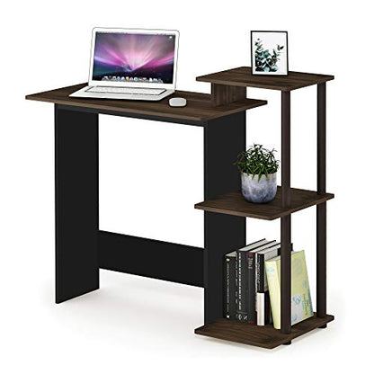 Furinno Efficient 29-Inch Brown Computer Desk, Office Desk with 3 Side Shelves, Rectangular Home Office Desk, Gaming Desk for Home Office, Bedroom, Study Room, Brown Walnut - color: Brown Walnut/Brown, size: 28.6-in with 3 Side Shelves