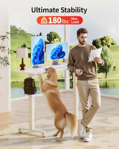 Okin Standing Desk Electric Adjustable Computer Whole Piece Stand up Desk with Wheels Office Gaming Home Office Memory Desks 48x24 inches White - color: White+casters, size: 48 Inch