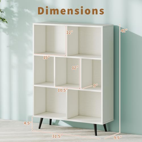 Tangkula 7-Cube Bookcase, Modern Storage Bookshelf with 4 Tapered Metal Legs & 2 Anti-Tip Kit, Freestanding Display Rack for Living Room, Study Room (White, 7-Cube) - size: Standard 7-Cube