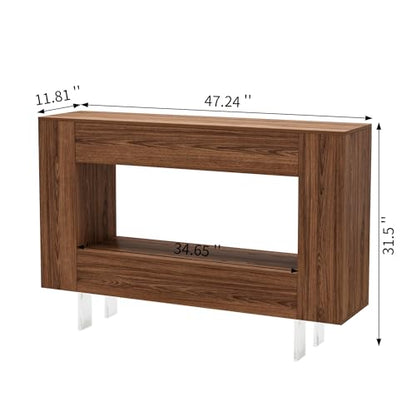 47" Console Table with Hidden Storage, Adjustable Shelves, Brown Wood Grain | Farmhouse sofa table for behind couch, living room, or hallway, entryway table with concealed cabinets & adjustable shelves - color: L-brown