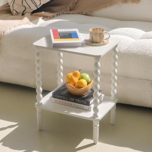 Fultyle White End Table, Small Side Table with Storage Shelf, 2-Tier Modern Night Stand for Bedroom, Living Room, Small Spaces (White) - color: White