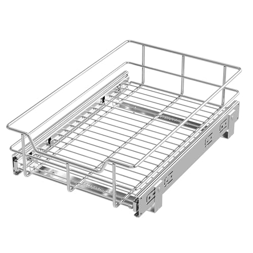 Pull Out Cabinet Organizer 11" W X 17" D, Chromed, Full Slide Out Drawers | For Kitchen Organizers and Storage, Pull Out Drawers For Cabinets Capacity Heavy Duty Caddy, Cabinet Shelves, Bathroom Pantry - color: 1 Tier - Chrome-Plated, size: 11" W X 17" D