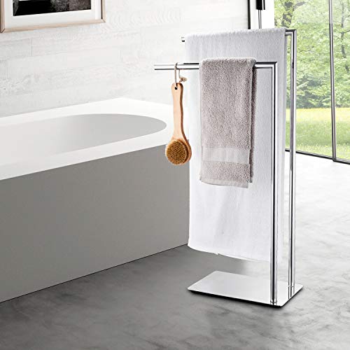 Freestanding Double Towel Racks Bathroom Accessories Towel Holder Stand on Floor Brass Chrome - color: Chrome Stand Towel Holders