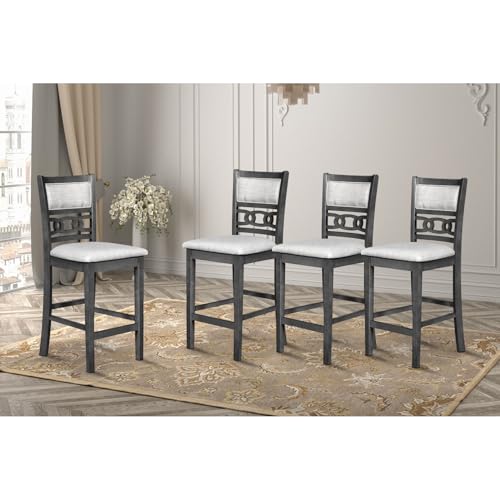 New Classic Furniture Gia Counter Dining Chair (Set of Four), Light Gray Fabric Upholstered Seat & Back Rest, Gray - color: Grey, size: Set of 4, style: Counter Chair