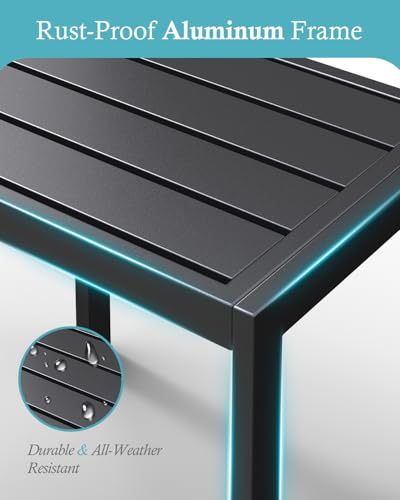 Outdoor Side Table, Aluminum Patio End Table, Minimalist Modern Balcony Table, Weather-Resistant & Easy to Assemble Lightweight Outdoor Furniture for Garden, Backyard, Poolside, Deck, Dark Grey