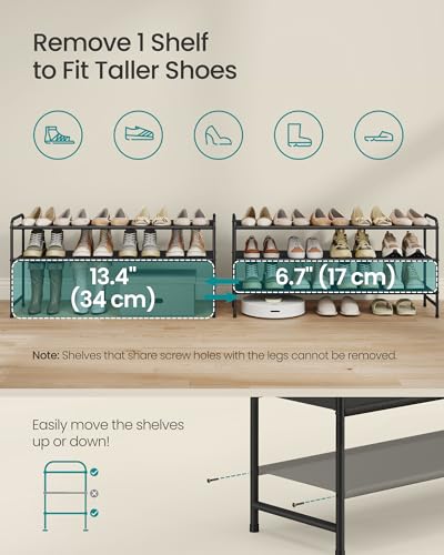 SONGMICS Long Shoe Rack Organizer for Closet, Free Standing Shoe Storage Shelf, Holds 16-20 Pairs, for Entryway, Bedroom, Easy to Assemble, 11.4 x 42.5 x 20.4 Inches, 3 Tiers, Ink Black ULMR093BP01 - size: 3 Tiers