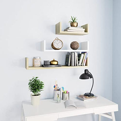 Wall Display Shelf 3 pcs Shelving,Bookcase with Doors,White Bookcase,Suitable for Study, Bedroom, Office, Living Room,White and Sonoma Oak Engineered Wood - color: Multicolour