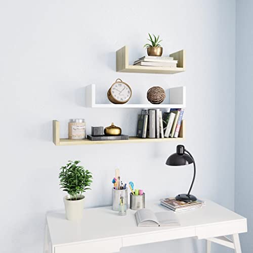 Wall Display Shelf 3 pcs Shelving,Bookcase with Doors,White Bookcase,Suitable for Study, Bedroom, Office, Living Room,White and Sonoma Oak Engineered Wood - color: Multicolour