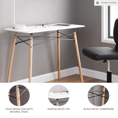 Signature Design by Ashley Jaspeni Industrial Home Office Desk, Painted White Top, Black Metal Framework, Wood, 36" W x 18" D x 29.75" H, White & Light Brown - color: White/Natural