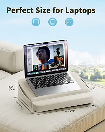SAIJI Laptop Lap Desk with Pillow Cushion, Ultra Lightweight Laptop Tray | Portable Computer Stand Desk for Couch, Bed & Chair, Lap Pillow with Side Pocket, Rails for Airflow - size: Medium