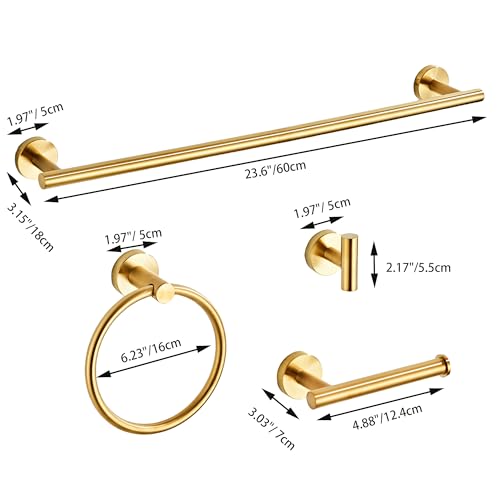 Brushed Gold Bathroom Hardware Set 10 Piece with Towel Racks for Bathroom, SUS304 Stainless Steel Bath Towel Bar Set, 24 Inch Wall Mounted Accessories Kit… - color: Brushed Gold-10pcs
