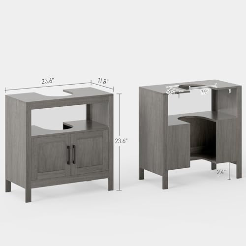 kleankin Pedestal Sink Storage Cabinet with 2 Doors and Open Shelf, Gray | Bathroom Under Sink Cabinet, Bathroom Vanity - color: Grey