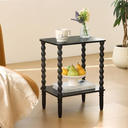 Fultyle End Tables Set of 2, Small Side Table with Storage Shelf, Nightstands for Bedroom Set of 2 for Living Room, Office and Small Spaces (Black) - color: Black Set of 2