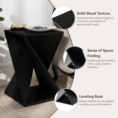 COZAYH Farmhouse Square Solid Wood Twisted Pedestal Side Table, Black | Modern Minimalist End Table Plant Stand for Living Room, Bedroom, Office, Rustic - color: Black