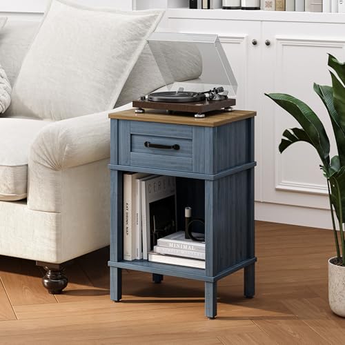Blue Nightstand,Small Night Stand, Farmhouse Night Stands with drawers | Blue End Table Living Room,Wooden Night Stand,Blue Bedside Table,Wooden Nightstand,Farmhouse Side Table with Drawer LET512LR - color: Blue
