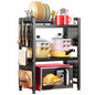 Microwave Stand, 3-Tier Expandable(17.4"- 27.4") Heavy Duty Adjustable Shelf Microwave Oven Rack, Kitchen Countertop Organizer and Storage with 9 Hooks & Cutting Board Holder, Holds up 180 lbs, Black - style: 3 Tier-Black
