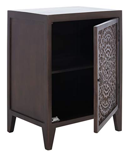 SAFAVIEH Furniture - Thea 1-Door Carved Nightstand - Brown - Mango Wood - Artisan Global Design - Ideal for Bedroom, 20"W x 14"D x 26"H - Fully Assembled (NST5300A) - color: Brown