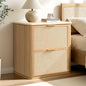 Night Stand, 23.11" W Rattan Nightstand with 2 Drawers, Faux Marble Top Bedside Table, Boho Mid Century End Table for Bedroom Living Room Sofa Office, Natural Oak [FSC Certified] - color: Natural Oak, size: 15.63"D x 23.11"W x 23.94"H（2 Drawer）