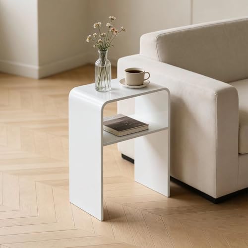 White Acrylic 2-Tier End Table – 23.6”H Modern Nightstand with Shelf, Sturdy Bedside Storage for Bedroom, Living Room, Home Office, No Assembly Required - size: white