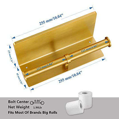 Double Toilet Paper Holder with Shelf, Commercial Toilet Paper Roll Dispenser Wall Mount with Cell Phone Storage Rack, Aluminium Fits Mega Roll Dual Toilet Paper Tissue Holder Brushed Gold - color: Gold-2 Roll