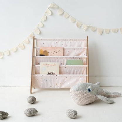 3 Sprouts Recycled Kids Bookshelf, Holds 35 Books, 4-Tier, Terrazzo Pink | Space-saving bookshelf, Children's room, Toddler bookcase organizer, Ages 3+, Book/toy storage, Front-facing, Covers visible - color: Terrazzo Pink