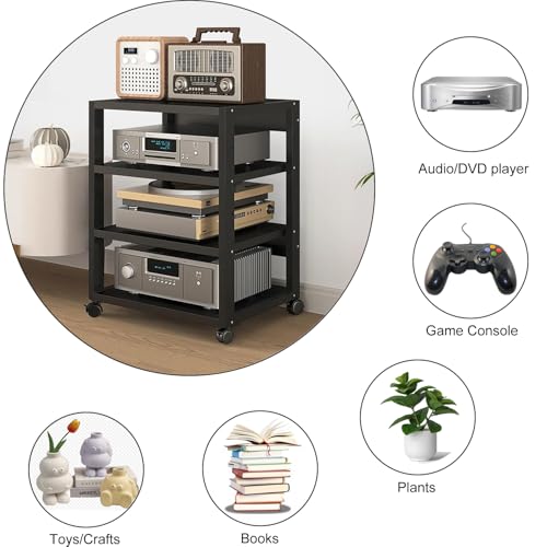 3/4/5 Tier Audio-Video Media Stand with Adjustable Shelves, Home Stereo System Entertainment Components Cabinet for Gaming, Meeting, Living, Recording Room, Black(50x40x90cm) - size: 50x40x90cm