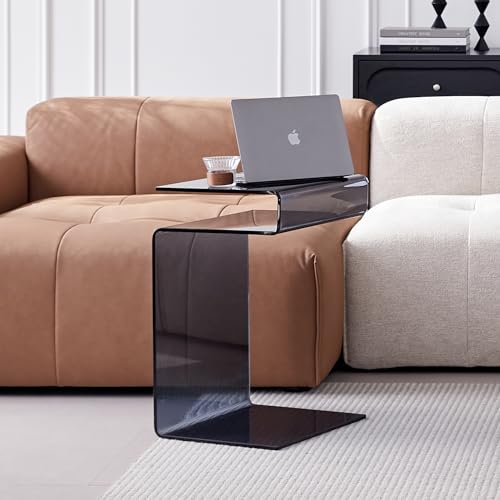 Glass Nightstand,Side Table,S-Shaped End Table for Living Room,Bedside Table for Bedroom (Grey) - color: Grey