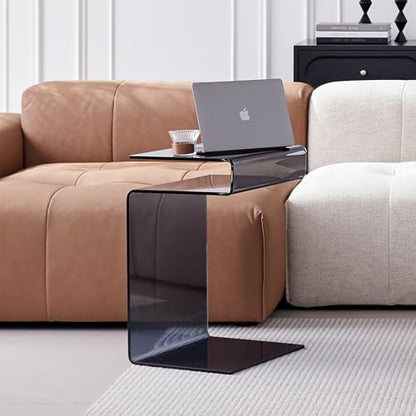 Glass Nightstand,Side Table,S-Shaped End Table for Living Room,Bedside Table for Bedroom (Grey) - color: Grey