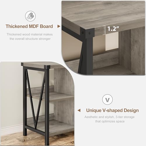 Narrow Console Tables, 2 Tier Entryway Table w/Storage Shelf, 8 Cube Storage Organizer and Shelves, Cube Shelf Bookshelf for Home and Bedroom, 13.4" D x 62.2" W x 30.3" H, Grey