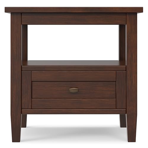 SIMPLIHOME Warm Shaker End Table - 20 inch Wide Solid Wood Side Table in Russet Brown, Transitional Accent Table for Living Room with Drawer and Lower Shelf - color: Russet Brown, size: 20 inch, style: End Table