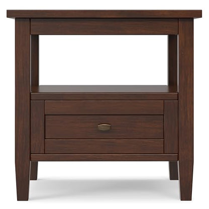 SIMPLIHOME Warm Shaker End Table - 20 inch Wide Solid Wood Side Table in Russet Brown, Transitional Accent Table for Living Room with Drawer and Lower Shelf - color: Russet Brown, size: 20 inch, style: End Table