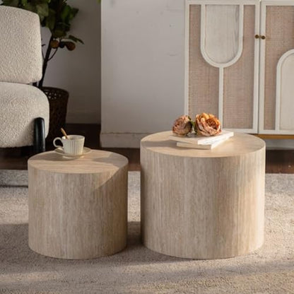 Nesting Coffee Table Set of 2, Modern Round Wooden Coffee Tables, Accent End Side Table for Small Space Living Room,Amber - color: Amber