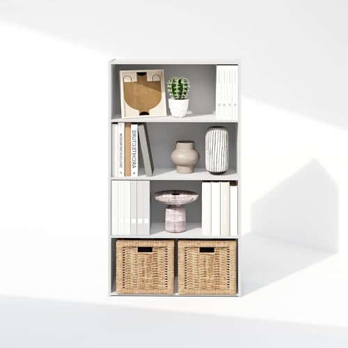 Furinno Simple Book Shelf, 4-Tier Bookshelf, Bookcase with Open Shelf, 9.4 x 23.6 x 41.7, for Living Room, Bedroom, Home Office, White - color: White, size: 4-Tier, Standard