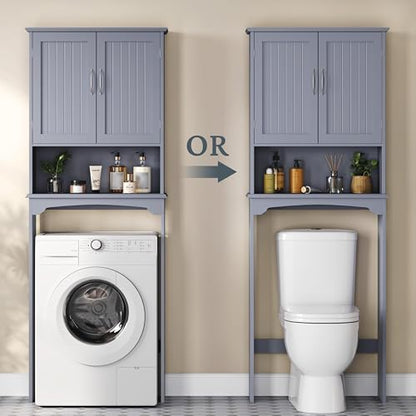 Yaheetech Over The Toilet Bathroom Cabinet with 2 Doors & Adjustable Shelf, Free Standing Toilet Rack Space-Saving, L24.5xW9xH66 Inches, Grey - color: Grey