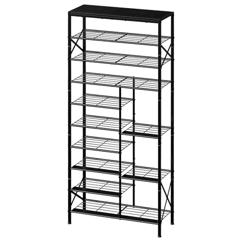 10-Tier Shoe Rack, Shoe Storage Organizer with Boots Storage, Large Capacity Shoe Shelf Holds 27-30 Pairs of Shoes, Durable and Stable, for Entryway, Closet, Hallway, Dorm Room, Black - color: Black, size: 10-tier
