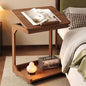Modern C-Shaped End Table, 2 Tier Sofa Side Table with Wheels and Adjustable Desktop Small TV Tray Tables for Living Room Bedroom Apartment (Walnut, 60cm) - color: Walnut, size: 60cm