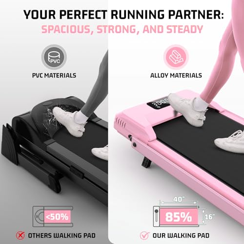 FUNMILY Upgrade Walking Pad Folding Treadmill with 12%/15% Incline & Handle Bar, 3.5HP Foldable Under Desk Compact Treadmills for Home/Office/Gym, 400+lb Capacity, Shock Absorption - color: Light Pink
