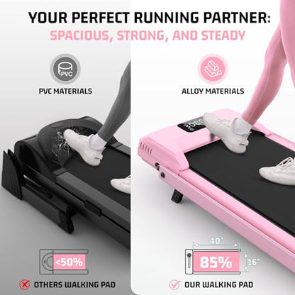 FUNMILY Upgrade Walking Pad Folding Treadmill with 12%/15% Incline & Handle Bar, 3.5HP Foldable Under Desk Compact Treadmills for Home/Office/Gym, 400+lb Capacity, Shock Absorption - color: Light Pink