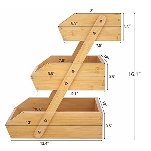 Merysen 3-Tier Bamboo Fruit Basket for Kitchen Countertop, Self-assembly | Large Fruit Holder Stand, Suitable for Bread, Snacks, Vegetables, Produce, Home Storage and Display - size: 3 Tier Bamboo