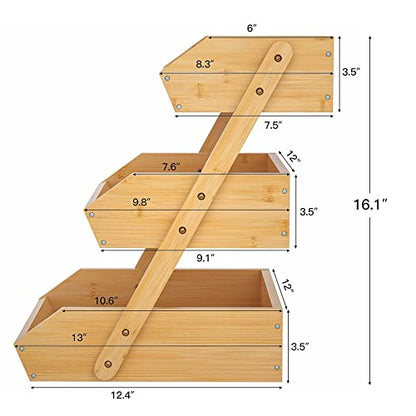 Merysen 3-Tier Bamboo Fruit Basket for Kitchen Countertop, Self-assembly | Large Fruit Holder Stand, Suitable for Bread, Snacks, Vegetables, Produce, Home Storage and Display - size: 3 Tier Bamboo