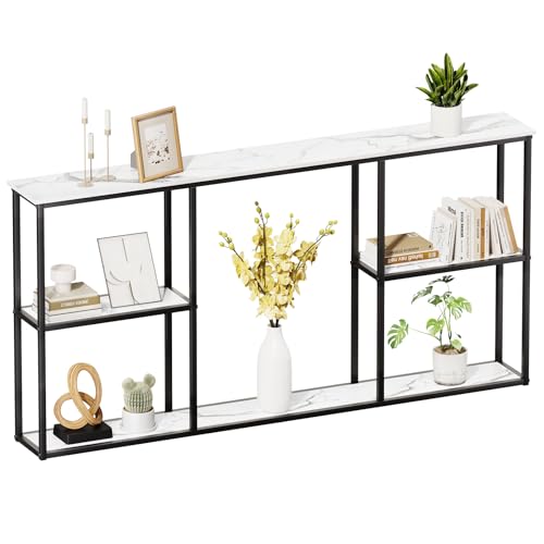 WOHOMO Console Table, Small Modern Entryway Table for Entry, 3-Tier Long Sofa Table Behind Couch for Living Room, Entrance, White Marble (63 inch) - color: White Marble, size: 63"